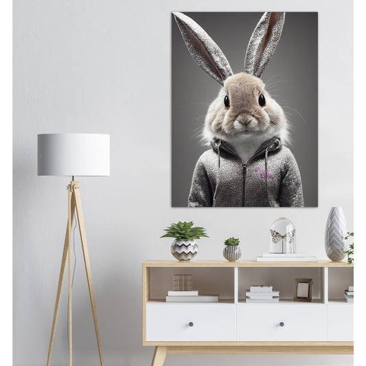 Poster in Museumsqualität - Bunny in grey tracksuit - "Cleo" - Cute - Marke:Pixelboys - Brand - Art Prints - Marke - Wandkunst - Papierstärke: 250g/qm - Wall Art - Bunny crey - Skater Betty - Hasen Gang - Original - Künstler:Pixelboys - Poster with frame - Office Poster - Trend - Wandschmuck - Atelier USA - 