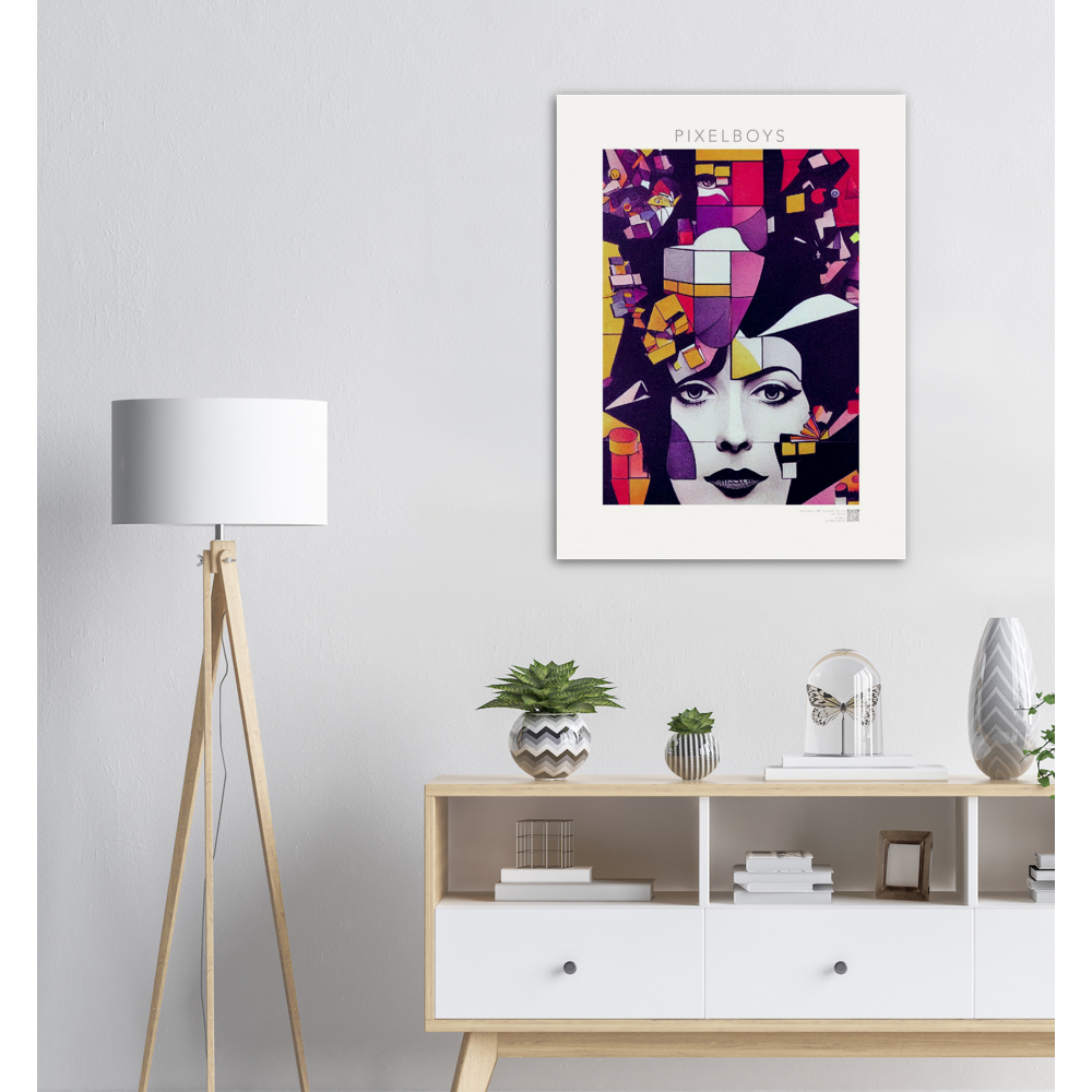 Poster in Museumsqualität - The Queen No.1 - HRH in cubes - Kunstdruck - Queen Elisabeth II - Monarch - HRH - His/Her Royal Highness - Groß Britannien - Commonwealth - The Royal Family - Wandbild - Kubismus - synthetischen Kubismus - Georges Braque - Künstler: "John Grayst" - Atelier - UK - GB - London -