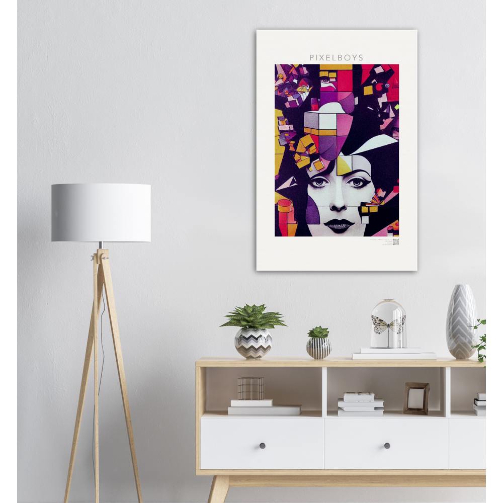 Poster in Museumsqualität - The Queen No.1 - HRH in cubes - Kunstdruck - Queen Elisabeth II - Monarch - HRH - His/Her Royal Highness - Groß Britannien - Commonwealth - The Royal Family - Wandbild - Kubismus - synthetischen Kubismus - Georges Braque - Künstler: "John Grayst" - Atelier - UK - GB - London -