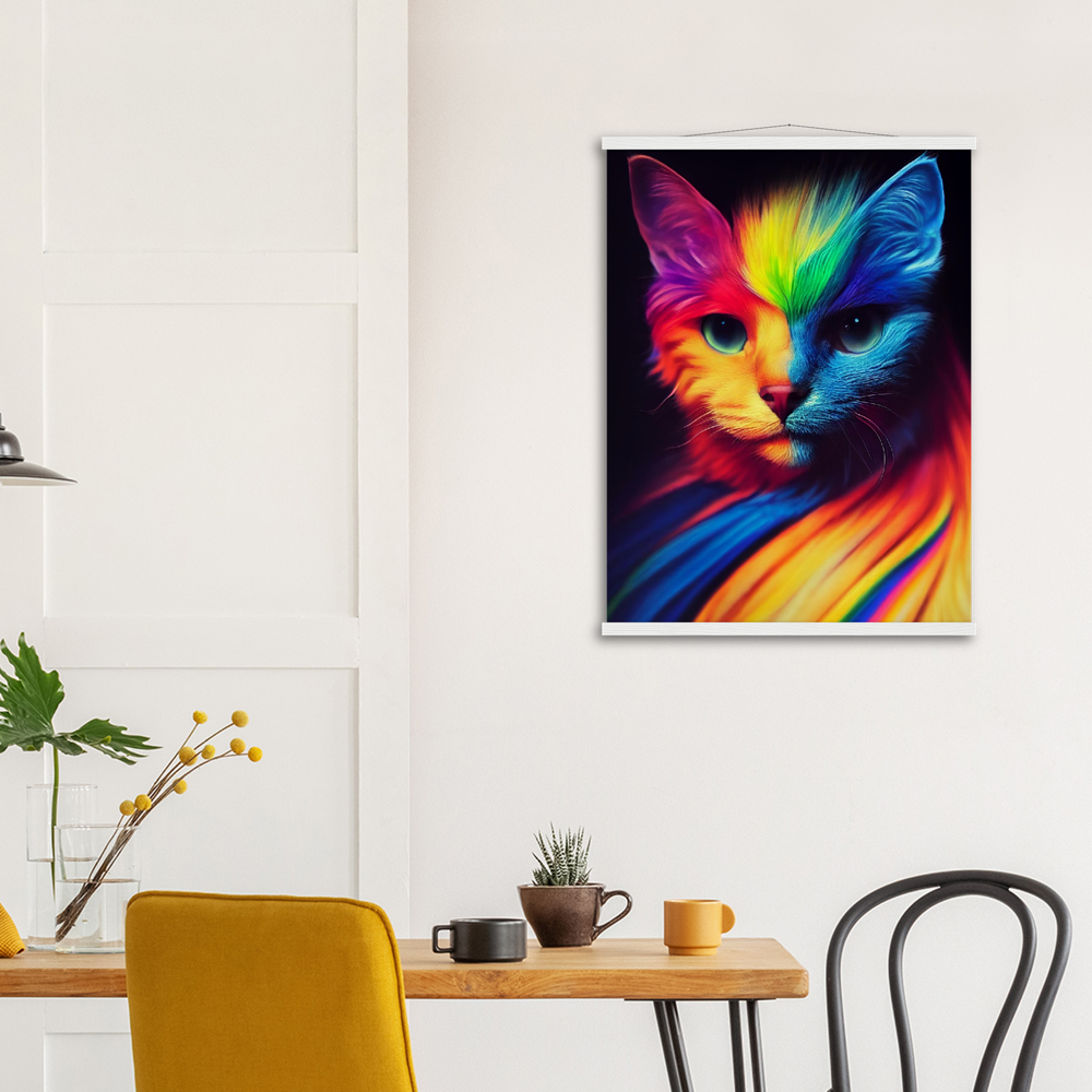 Poster with strips - colorful rainbow cat \