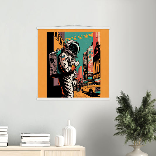 Poster mit Leisten (Holz) in Museumsqualität - Astronaut at the NY Time Square - Illustration - Astronaut - New York - Rocketman - Posterleisten - USA - Fineart - Posterrahmen  - Wandkunst - Holzrahmen - Poster with frame - artwork - art brand - printed cup personalized - Holzleisten - pixelboys - Kunstdrucke - wandbilder - wall art - Kunst auf Tassen  - Office Poster - Gastrotassen - Wanddekoration - Acrylkunst - Geschenkidee - Office Poster - Acryldruck - Abstrakte Kunst -