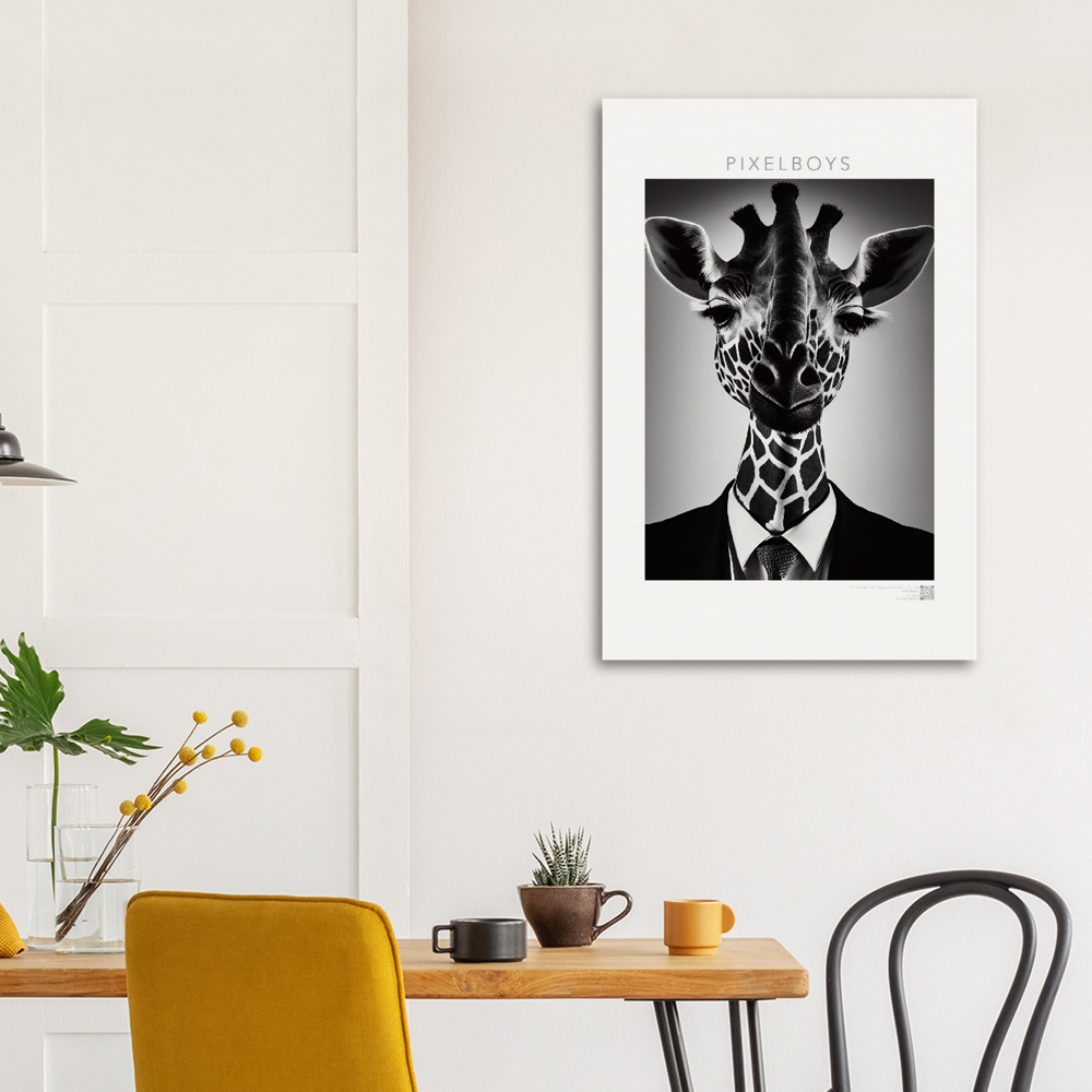 Poster - "The giraffe knows" - Business Animals No. 2 "Bridget" (Giraffe) - Künstler: "John Grayst" Kunstdruck - Wandbild - Pixelboys - Atelier - Milano - Berlin - Munich - Madrid - New York - Dubai - Paris - Tokio - Rom - Lisbon - Ottawa - Bern Switzerland - Amsterdam - Seoul - Vancouver - Antwerpen -