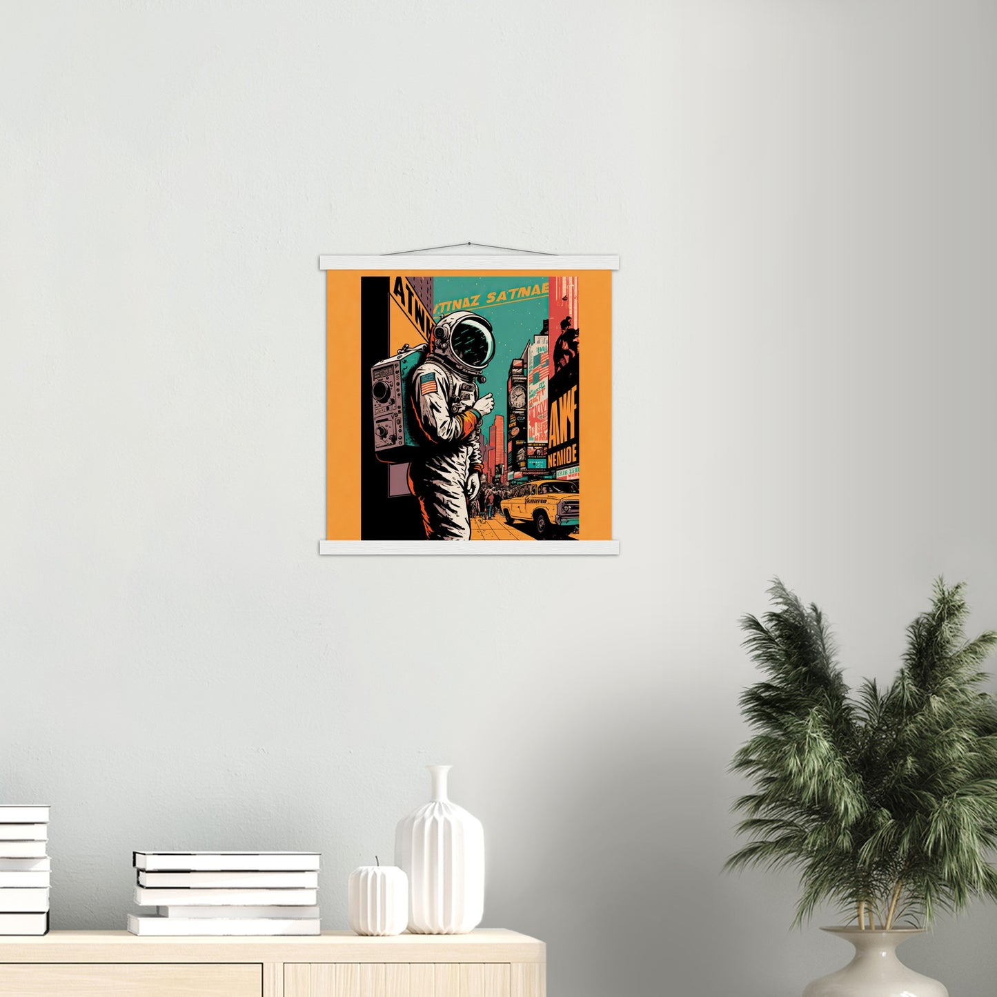 Poster mit Leisten (Holz) in Museumsqualität - Astronaut at the NY Time Square - Illustration - Astronaut - New York - Rocketman - Posterleisten - USA - Fineart - Posterrahmen  - Wandkunst - Holzrahmen - Poster with frame - artwork - art brand - printed cup personalized - Holzleisten - pixelboys - Kunstdrucke - wandbilder - wall art - Kunst auf Tassen  - Office Poster - Gastrotassen - Wanddekoration - Acrylkunst - Geschenkidee - Office Poster - Acryldruck - Abstrakte Kunst -